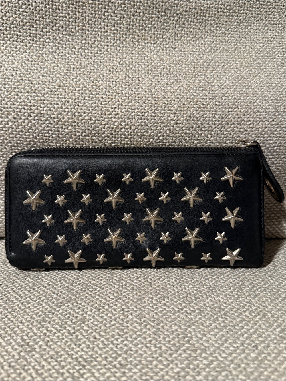 Jimmy Choo Black Star-Stud 3/4 Zip-Around Wallet